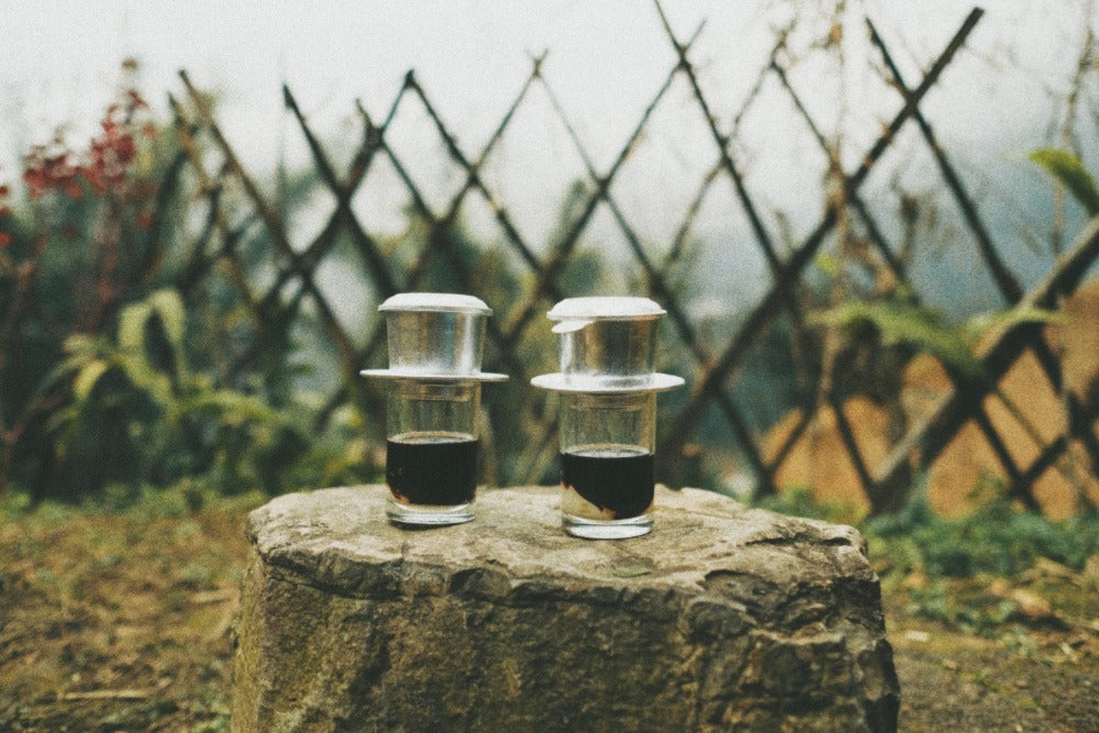 Vietnamese phin filter with coffee